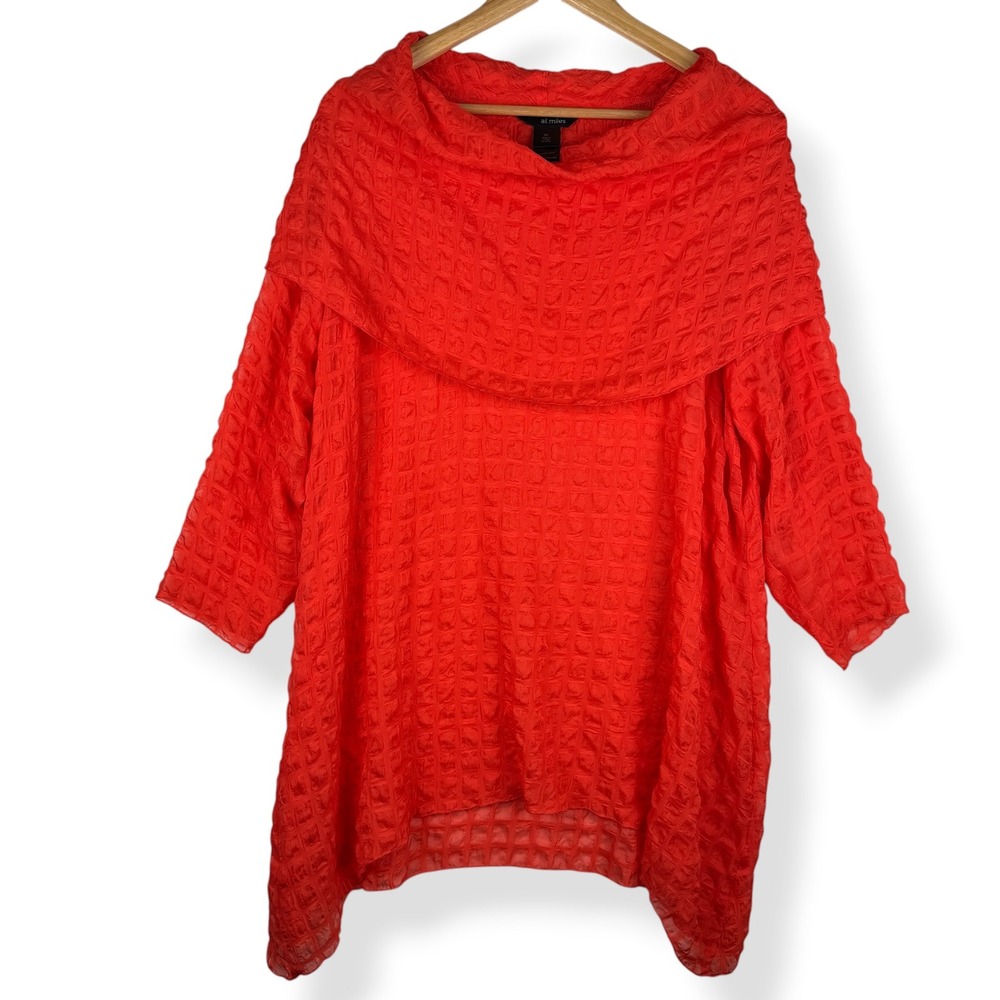 Ali Miles Tunic Top Size XL Textured Cowl Neck Oversized Lightweight Lagenlook